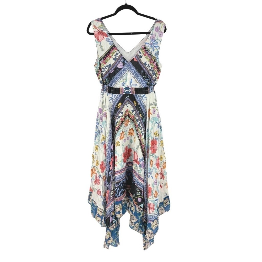 Johnny Was Silk Scarf Print Handkerchief Hem Boho Midi Dress Multicolor Floral - Picture 2 of 12
